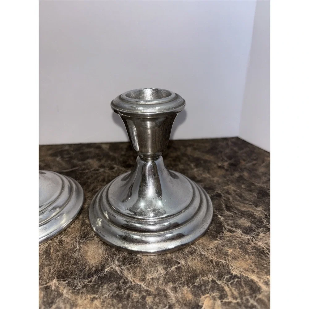 Vintage Wilton Shiny Pewter Candle Stick Holders 3 1/2